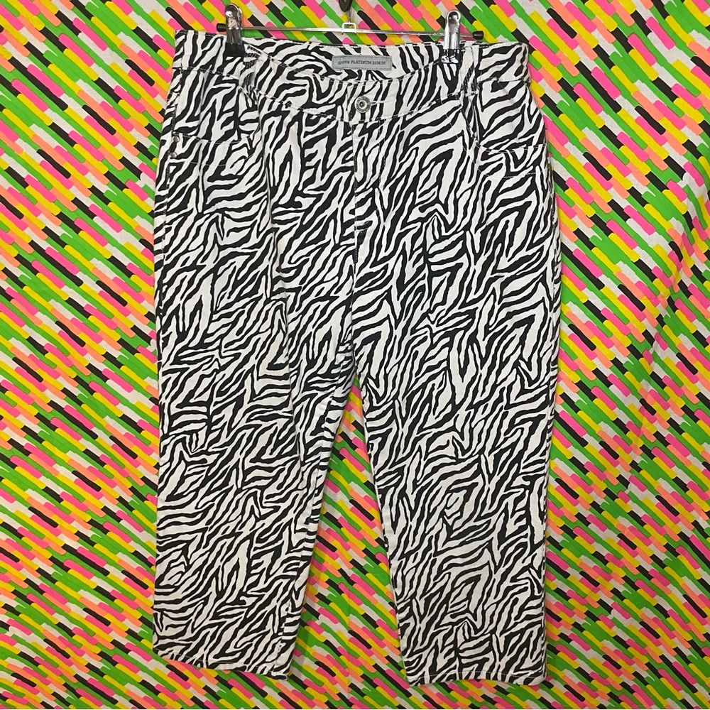 Vintage Chicos Platinum Denim Zebra Print Jeans